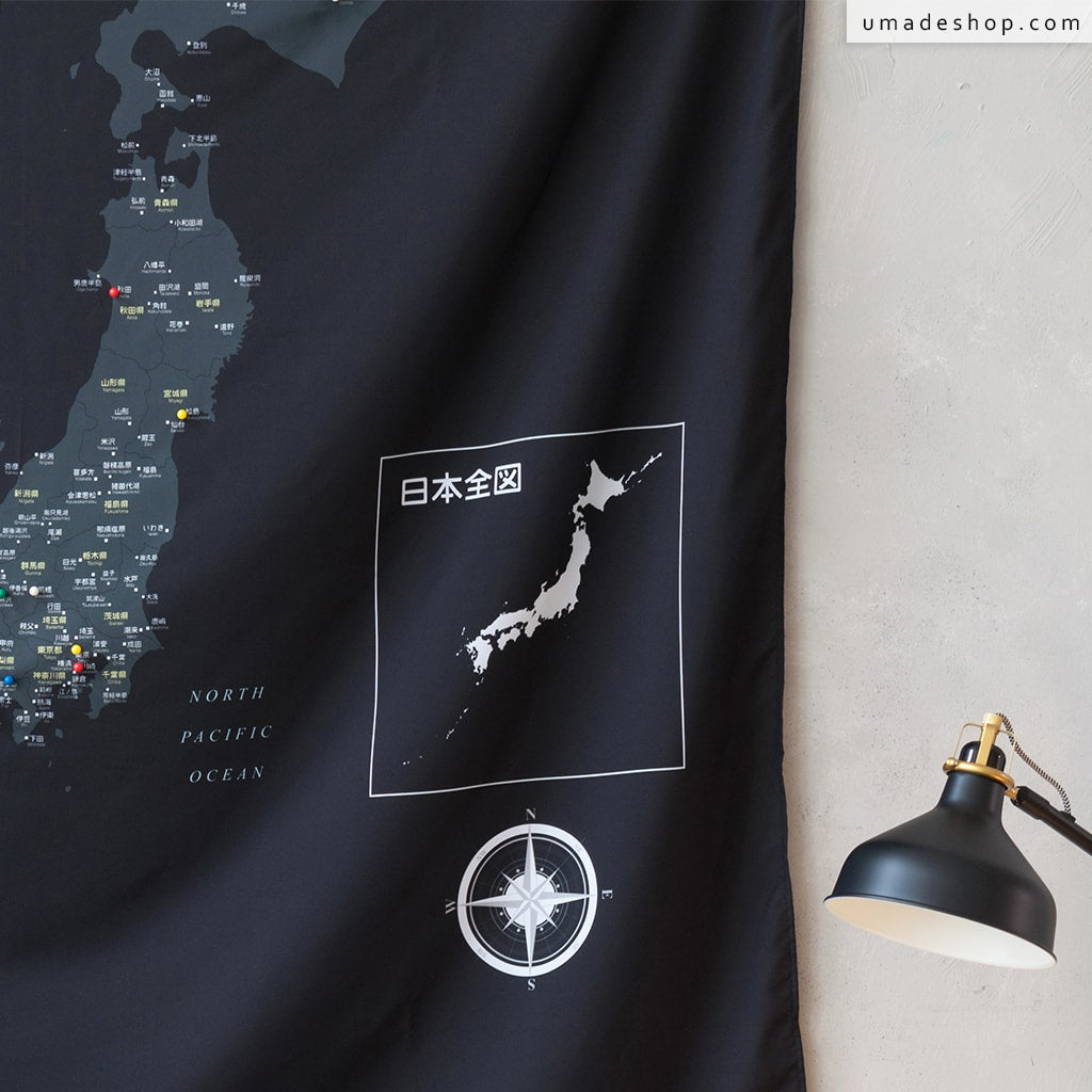 umade-umap-訂製日本地圖(壁幔/布)-武士黑色-訂製日本地圖，日本武士黑色低調風格