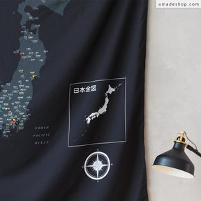 umade-umap-訂製日本地圖(壁幔/布)-武士黑色-訂製日本地圖，日本武士黑色低調風格