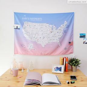 umade-umap-訂製美國地圖(壁幔/布)-輕柔粉色-女孩房間書桌空間佈置靈感，旅行控的讀書工作的空間乾淨又舒適