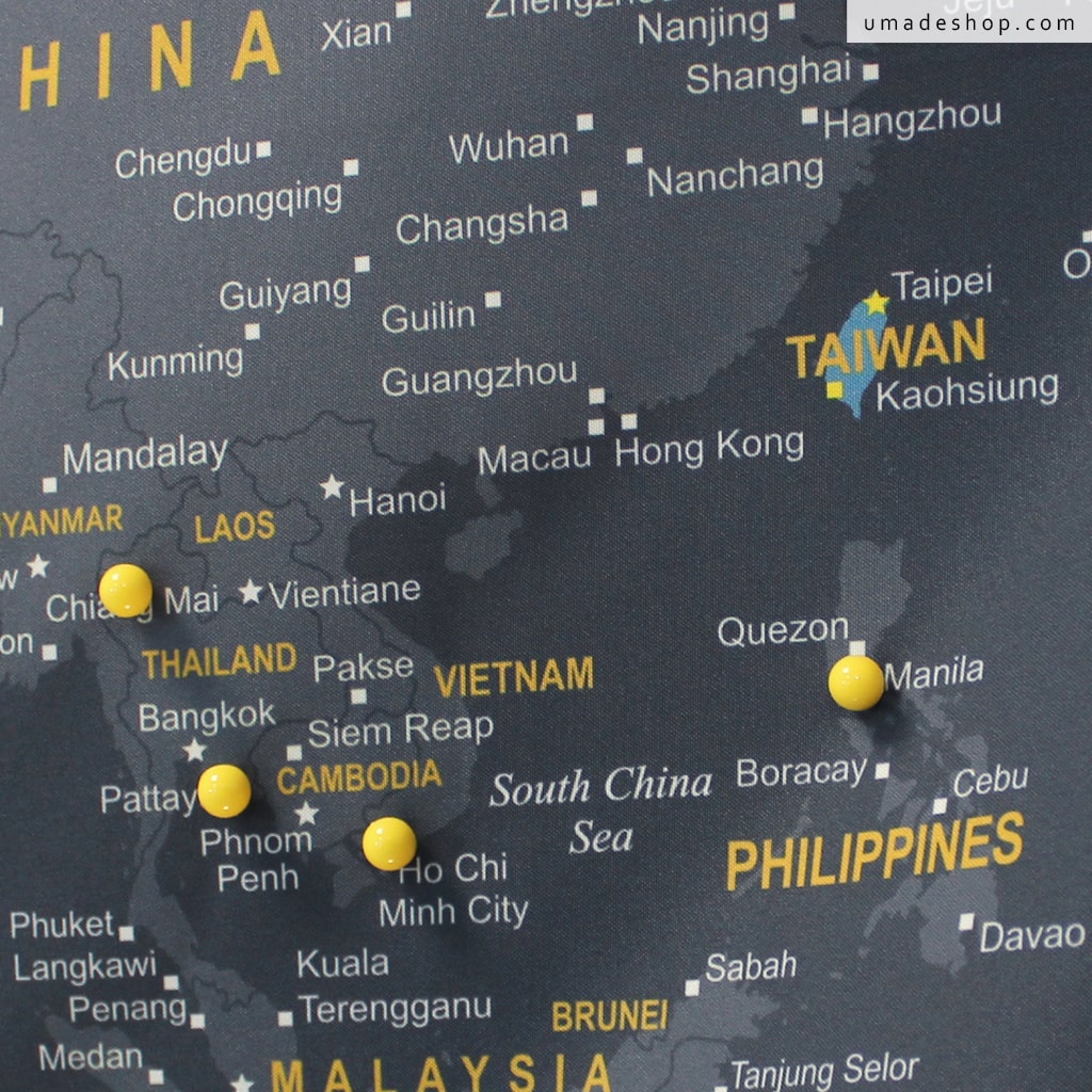 umade-umap-訂製世界地圖(壁幔/布)-彩色水晶磁鐵地標-太空灰色-菲律賓旅遊景點，記錄所有美好回憶