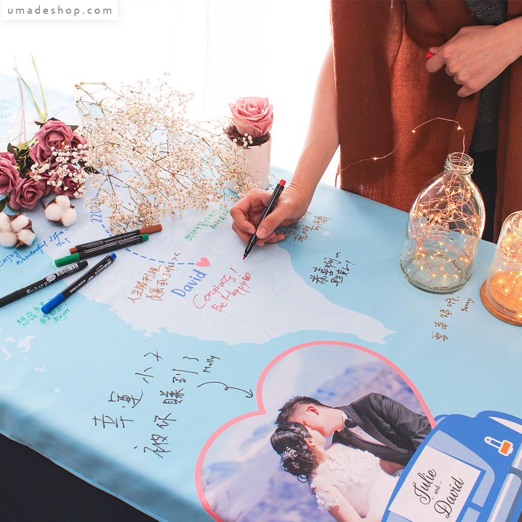 umade-客製化婚禮地圖簽名綢-天空藍-專屬客製婚禮小物