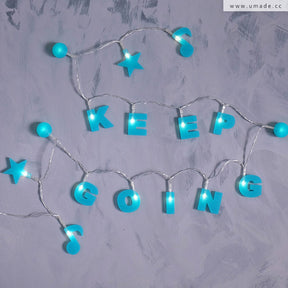 umade-KEEP-GOING字母組合燈串-土耳其藍色-文青系房間佈置風格
