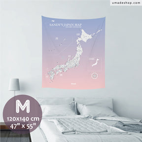 umade-umap-訂製日本地圖(壁幔/布)-櫻花粉色-M中尺寸掛布，日本風女孩臥室裝飾