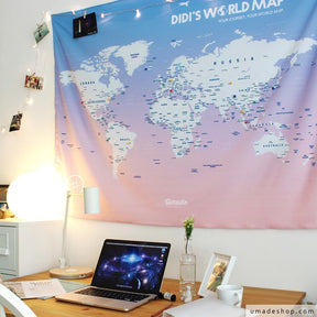 umade-umap-訂製世界地圖(壁幔/布)-輕柔粉色-書桌佈置打造溫暖的工作環境