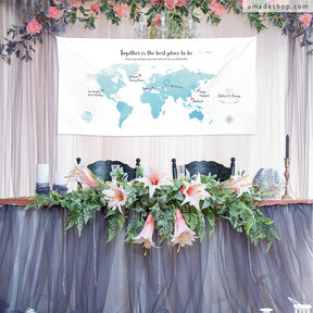 umade-umap-訂製世界地圖簽名綢(壁幔/布)-玻璃海藍色-奢華婚禮佈置