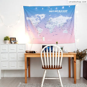 umade-umap-訂製世界地圖(壁幔/布)-輕柔粉色-清新白牆居家書桌流行裝飾