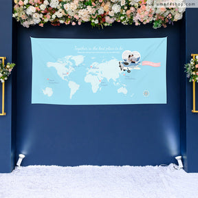 umade-客製化婚禮地圖簽名綢-天空藍-質感婚禮佈置靈感，戶外婚禮、室內溫婚禮都適合