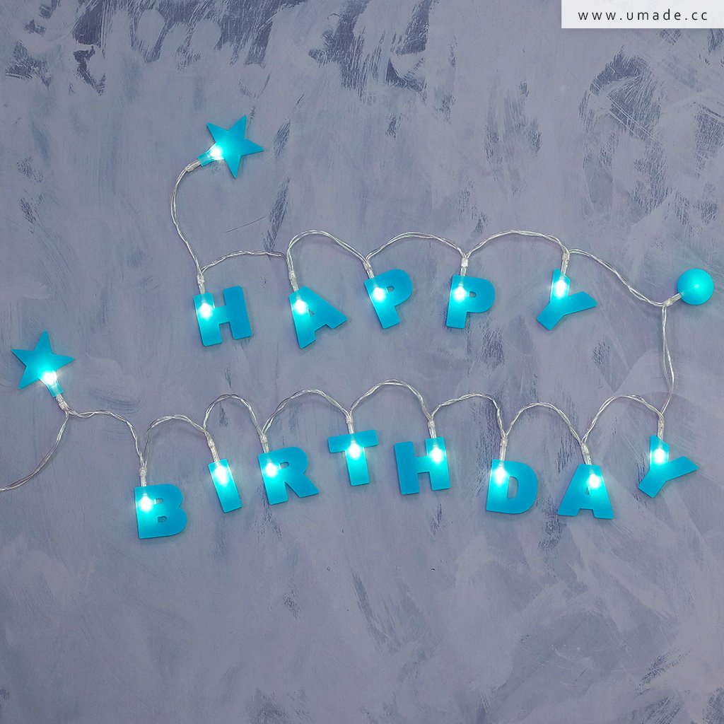 umade-HAPPY-BIRTHDAY字母組合燈串-土耳其藍色-生日派對主題佈置