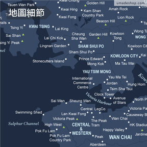 umade-umap-香港地圖(實木框海報)-海軍藍-記住在香港的家與根或是任何回憶