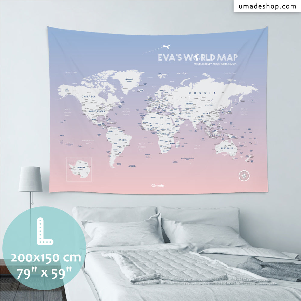 umade-umap-訂製世界地圖(壁幔/布)-輕柔粉色-L尺寸面積房間粉色調房間裝飾