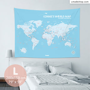 umade-umap-訂製世界地圖(壁幔/布)-寶寶藍色-L尺寸大面積房間佈置，活潑風清爽系列裝飾