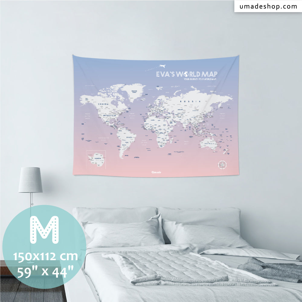 umade-umap-訂製世界地圖(壁幔/布)-輕柔粉色-M尺寸臥室床頭質感佈置裝飾