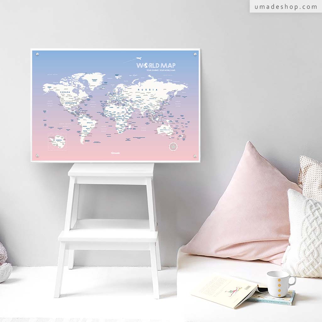umade-umap-訂製世界地圖(IKEA磁吸系列)-輕柔粉色-粉白配色房間佈置靈感