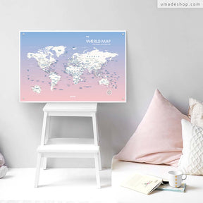 umade-umap-訂製世界地圖(IKEA磁吸系列)-輕柔粉色-粉白配色房間佈置靈感